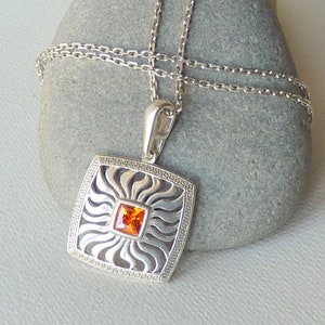 Sterling Silver Modernist Pendant 18&quot; Chain Necklace Vintage Geometric Crystal Rectangular Pendant 925 Necklace, Modern 925 Crystal Jewelry