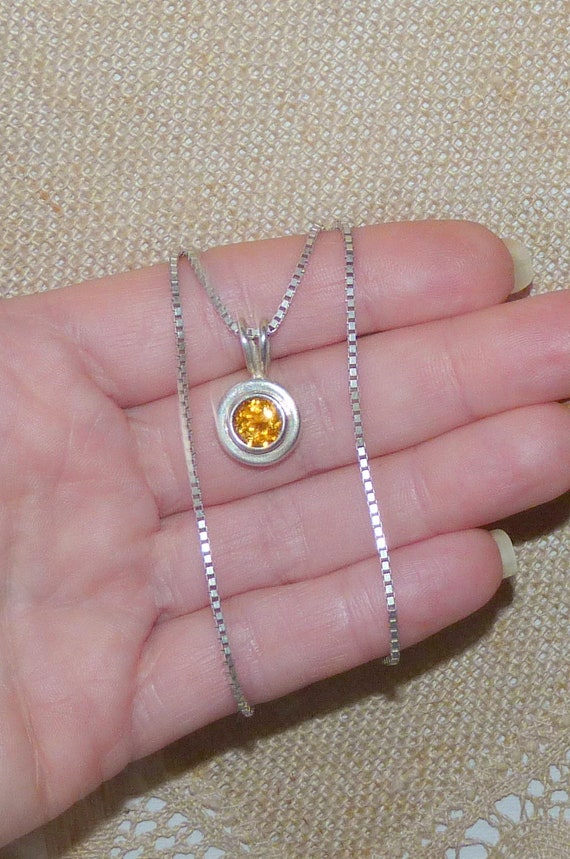 Synthetic Citrine Sterling Silver 16" Chain Neckl… - image 4