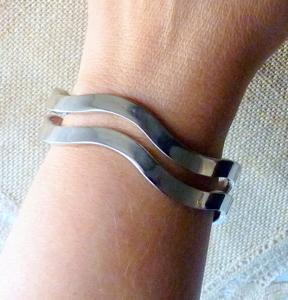 Two Part Sterling Silver Bracelet, Wave Bracelets… - image 9