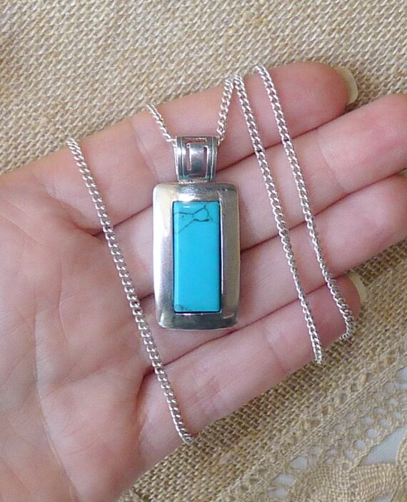 Sterling Silver Faux Turquoise Necklace 26" State… - image 5