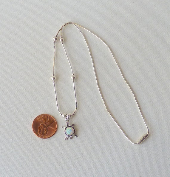 Liquid Silver Opal Turtle Necklace Vintage Sterli… - image 6