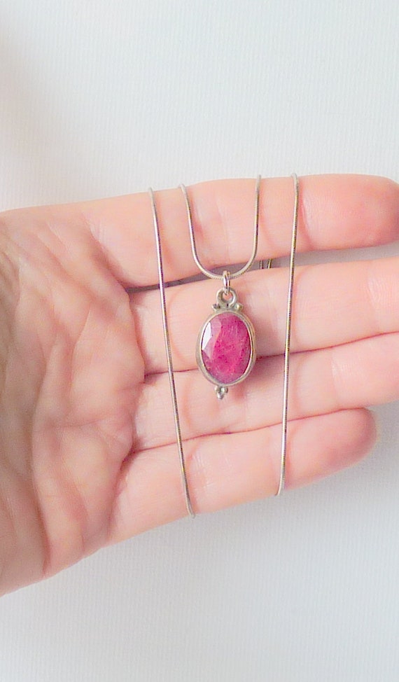 Ruby Sterling Silver Ruby 18" Necklace, Ruby Pend… - image 3