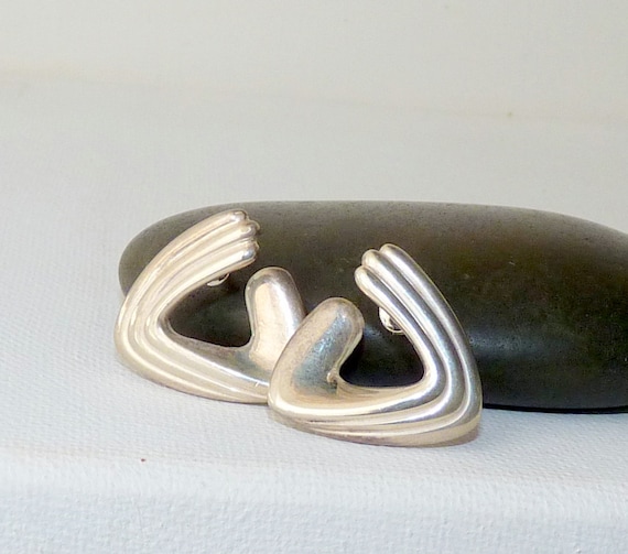 Sterling Silver Hollowed Triangular Stud 925 Free… - image 1