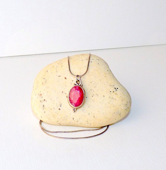 Ruby Sterling Silver Ruby 18" Necklace, Ruby Pend… - image 1