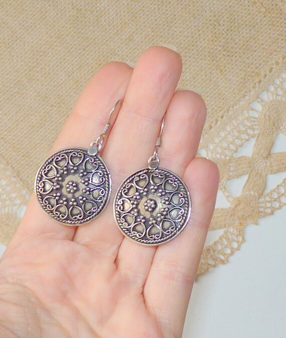 Sterling Silver Earrings 925 Convex Round Earring… - image 5