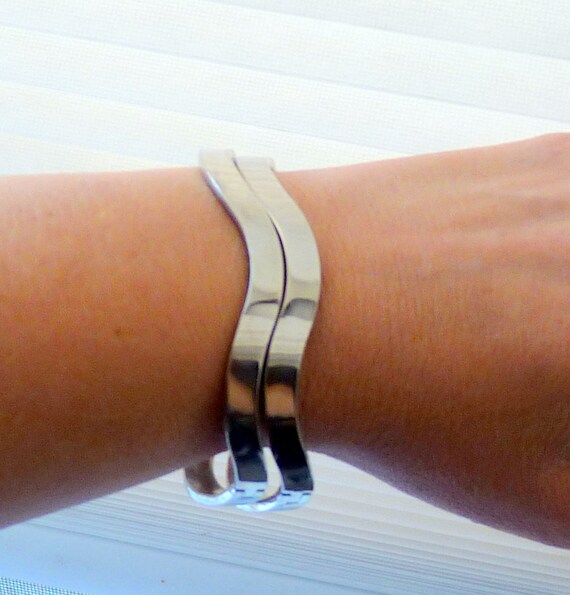 Two Part Sterling Silver Bracelet, Wave Bracelets… - image 8