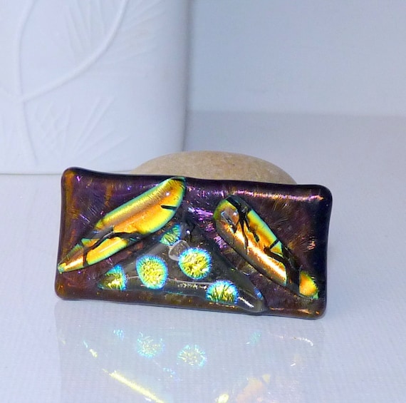 Sterling Silver Dichroic Glass Pin/Brooch/ Pendan… - image 1