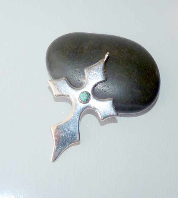 Sterling Silver NELLIE TSO Turquoise Cross Pendan… - image 3