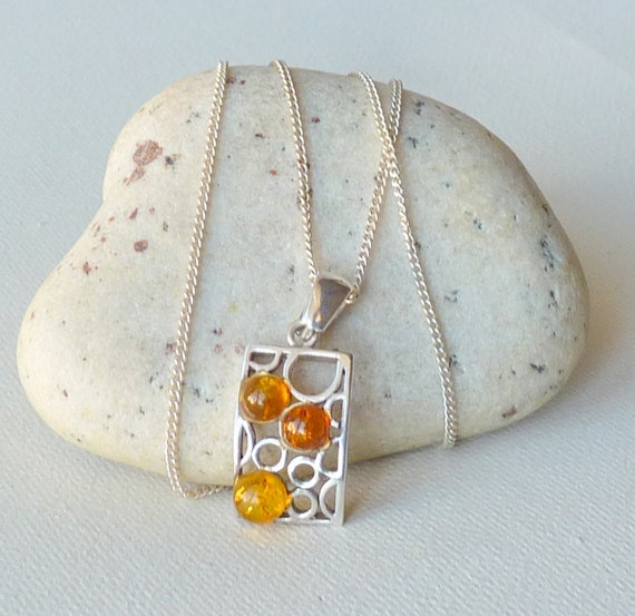 Vintage Gold Amber Pendant 19 3/4" Necklace Sterl… - image 2