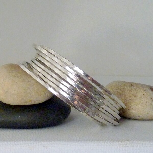 Sterling Silver METASCO Bangle Bracelets Set Of 9 Smooth Wire Bracelet, Sterling Bangle MEXICO Bracelet, 925 Silver Bangle, Sterling Jewelry