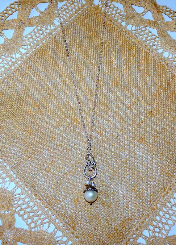 Sterling Silver Pearl Pendant 16+2" Necklace 925 … - image 4