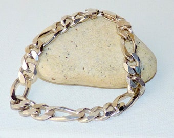 Vintage Sterling Silver Curb Chain Bracelet 8 1/2" Solid 925 Flat Silver Bracelet 10mm 29 grams Vintage Linked Bracelet 925 Chain Bracelet,