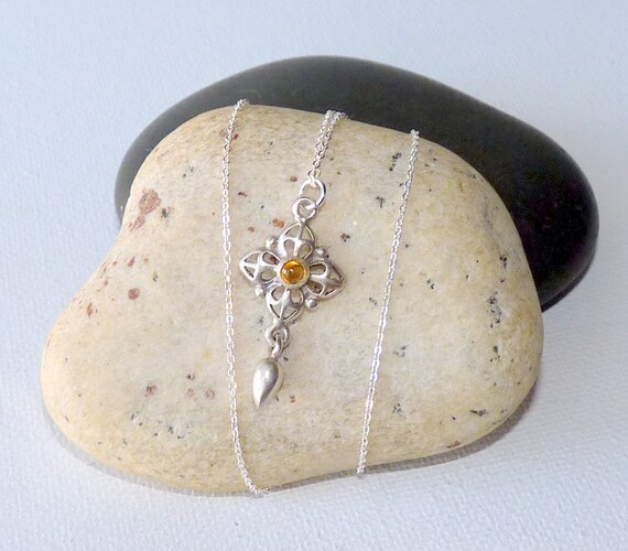 Vintage Yellow Gem Pendant Sterling Silver 16+2 display picture 1