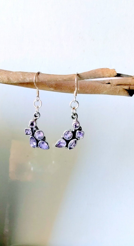 Amethyst Sterling Silver Dangle Earrings 925 Ameth