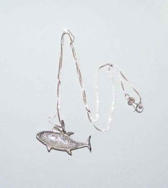 Tuna Sterling Silver Pendant 18" Necklace, Vintag… - image 4