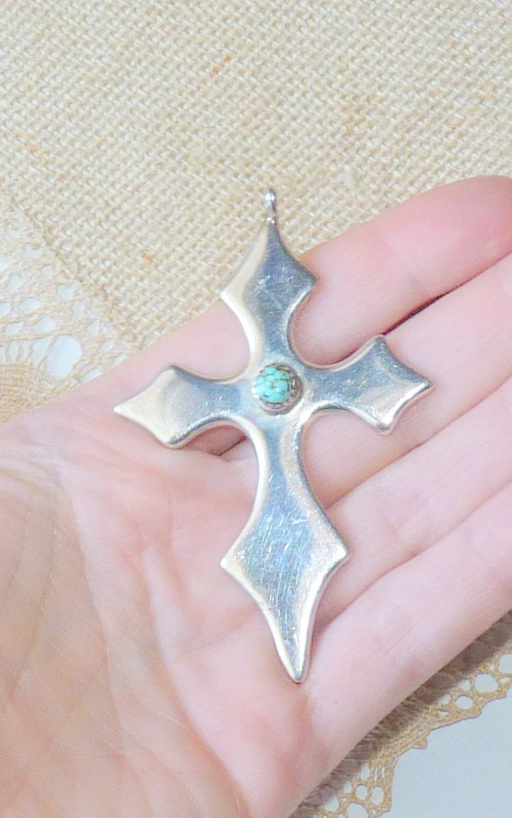 Sterling Silver NELLIE TSO Turquoise Cross Pendan… - image 1