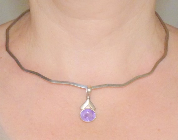 Sterling Silver Amethyst Chocker Necklace 925 Con… - image 6