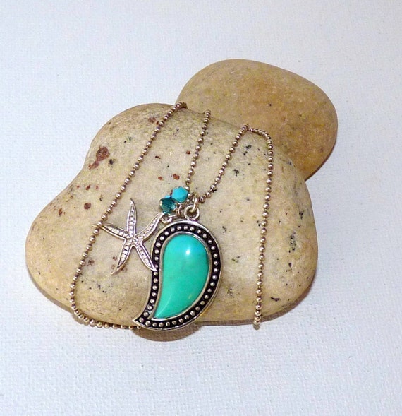 Sterling Silver Genuine Turquoise Pendant 18" Cha… - image 1