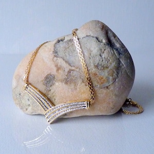 Sterling Silver Gold Over Sterling Chevron Necklace 17 1/2&quot;  Cubic Zircon Sterling Necklace Geometric Gold 925 Cubic Zircon Jewelry CZ 925