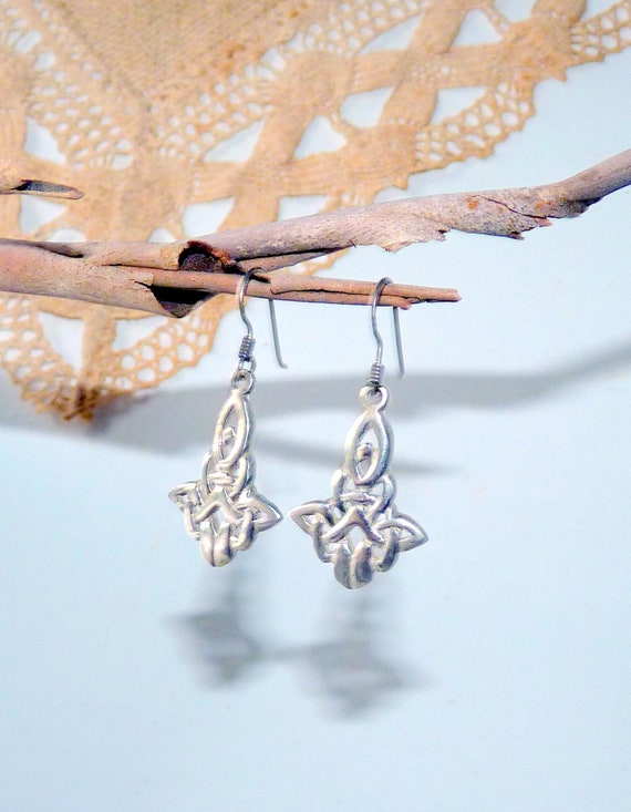 Trinity Knot Sterling Silver Infinity Knot Earrings Celtic Knot Dangle Pierced Earrings, Vintage 925, Celtic Silver 925 Jewelry Celtic Knot