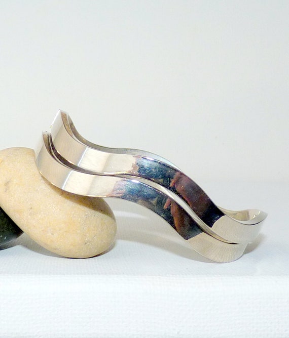 Two Part Sterling Silver Bracelet, Wave Bracelets… - image 2