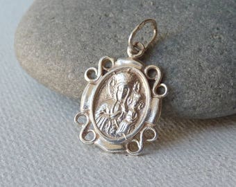 Vintage Sterling Silver Mother of Jesus Pendant, Virgin Mary, Our Lady, Religious European Pendant, Vintage Christian Jewelry from 70's