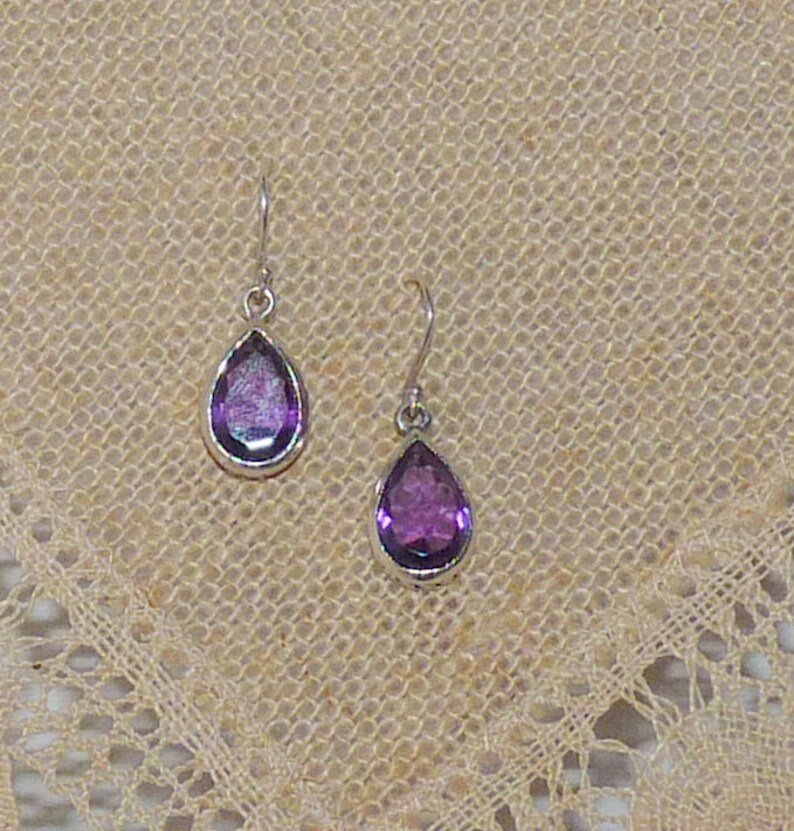 Pierced Amethyst Jewelry Pierced Vintage 925 Amethyst Faux Amethyst Sterling Silver Earrings 925 Purple Tear Dangle Geometric 925 Earrings