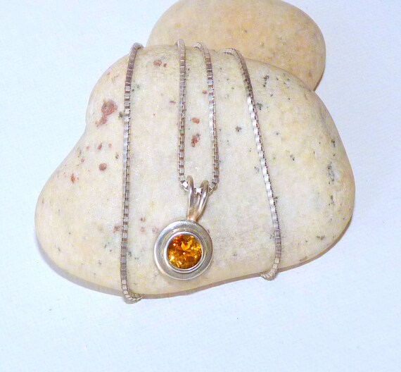 Synthetic Citrine Sterling Silver 16" Chain Neckl… - image 2