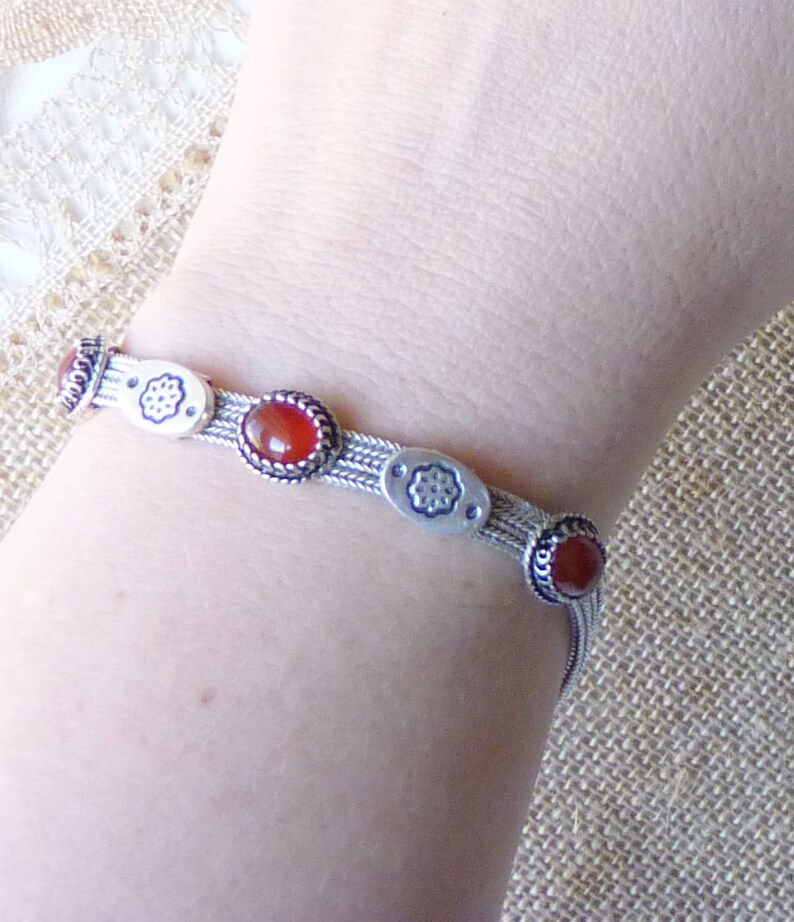 Retro Carnelian Jewelry 925 Sterling Silver 7 14 925 Carnelian Bracelet 12.95g Carnelian Chain Bracelet Carnelian Cabochon Bracelet