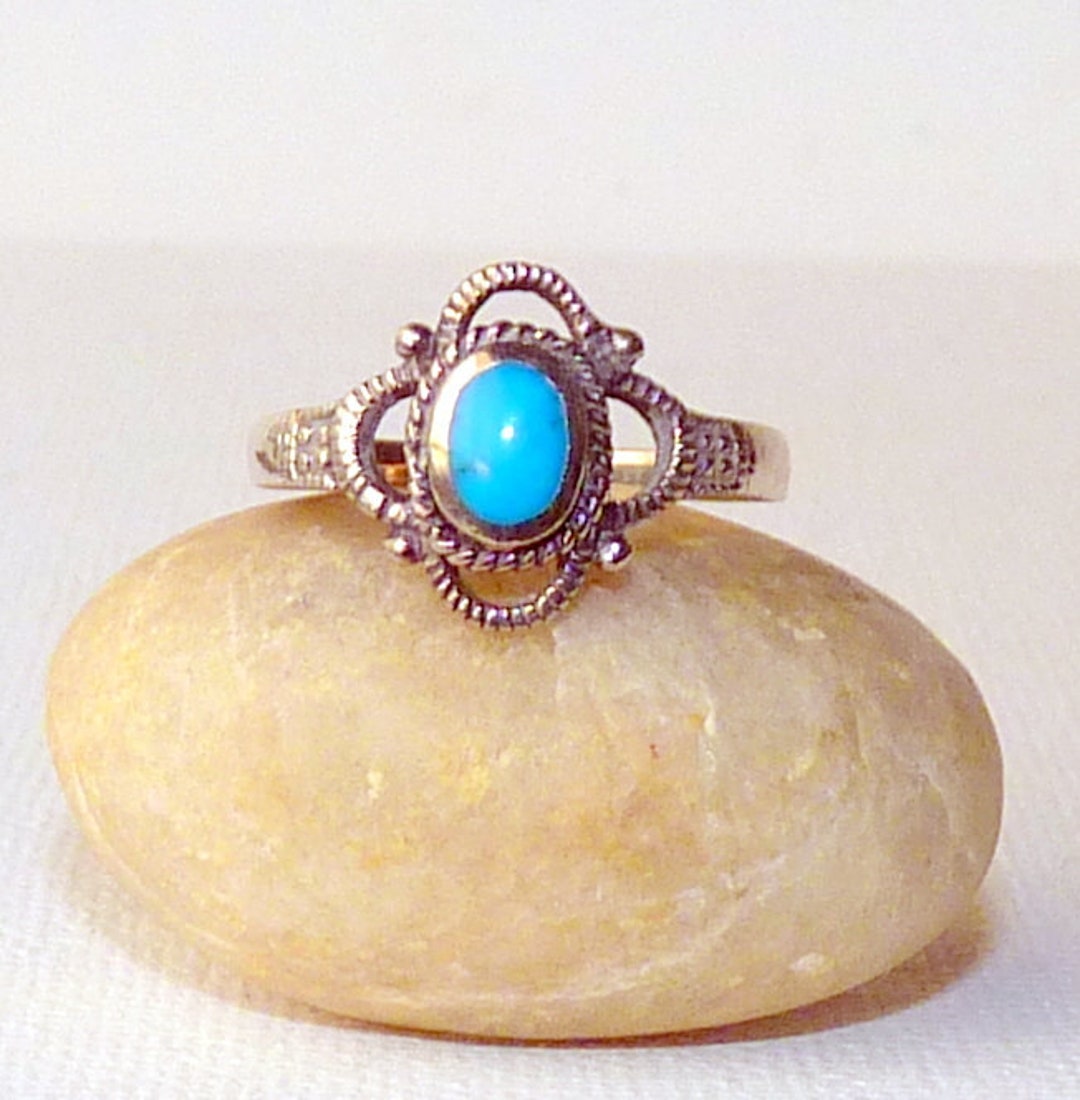 Native American Blue Turquoise Ring Size 7 Navajo Sterling Silver 925 ...
