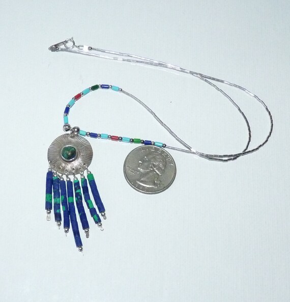 Sterling Silver Necklace 18" Blue/Green/Red Beade… - image 4