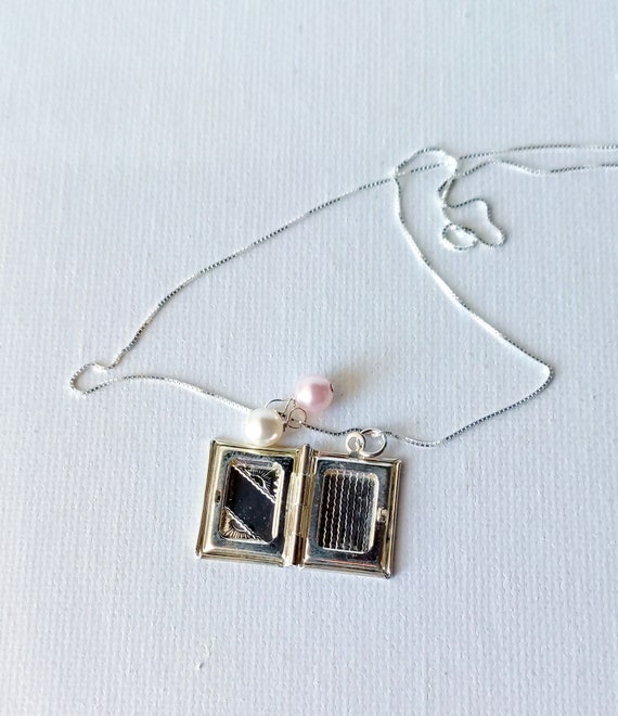 Sterling Silver Rectangular Book Locket Necklace … - image 3