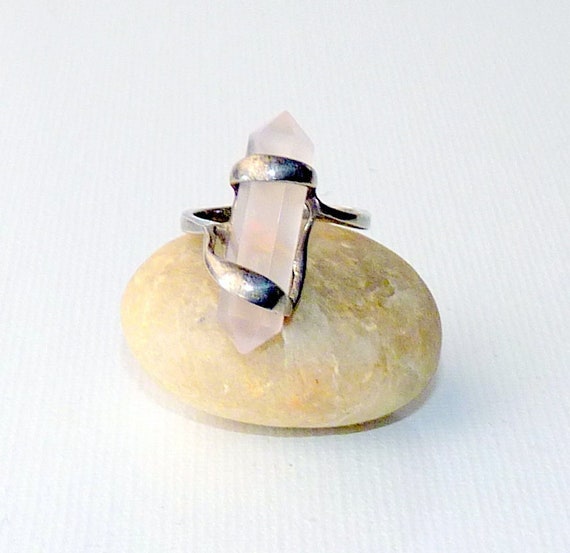 Signed OR Sterling Silver Rose Quartz Ring Vintag… - image 1