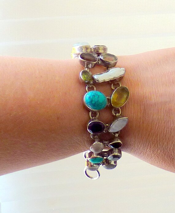 Sterling Silver Multi Stone Bracelet Solid 925 Br… - image 2