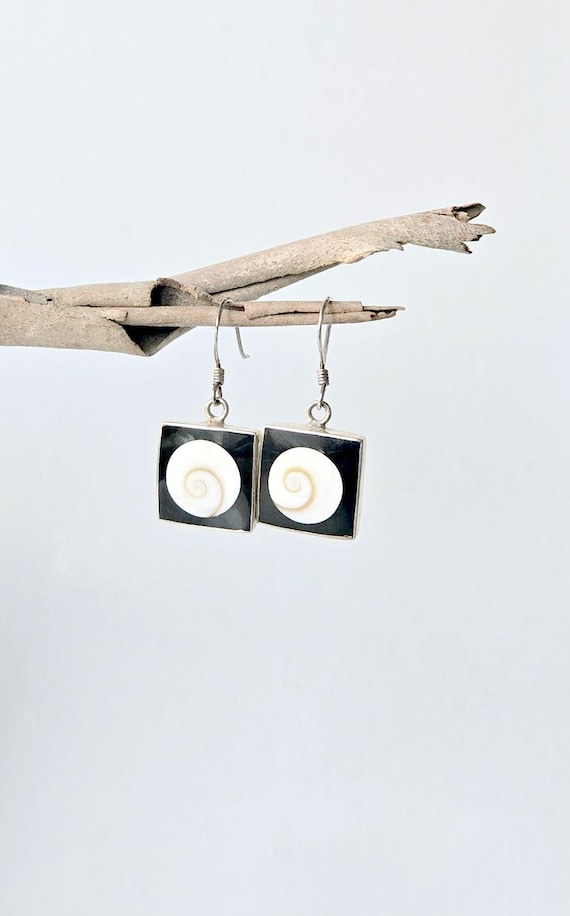 Sterling Silver Shiva Dangle Earrings 925 Vintage Wisdom Eye Shiva Shell Jewelry 925 Shiva Jewelry 925 Shell Eye Square Eye Of Wisdom Silver