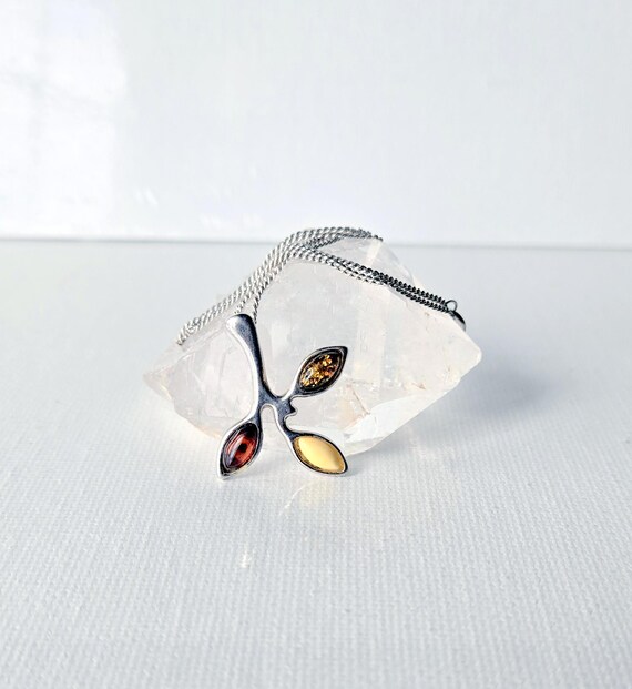 Vintage Amber Pendant Sterling Silver 18" Necklace 925 Small Baltic Amber Geometric Baltic Amber Jewelry Amber 925 Amber Silver, Gold Amber