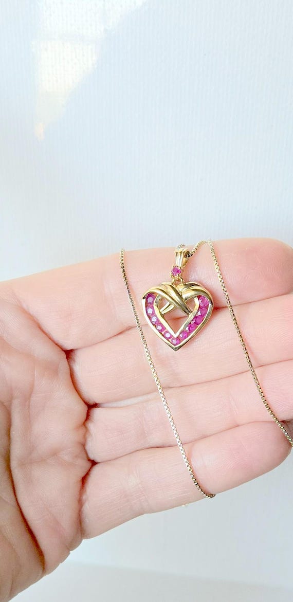 Ruby Gold 925 Sterling Silver Ruby Heart 18"Neckl… - image 3