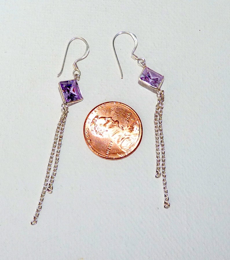 Sterling Silver Zircon Earrings 925 Pierced Sterling Cubic Zircon Earrings Dangle Earrings 925 Dangle Crystal 925 Silver Purple Zircon