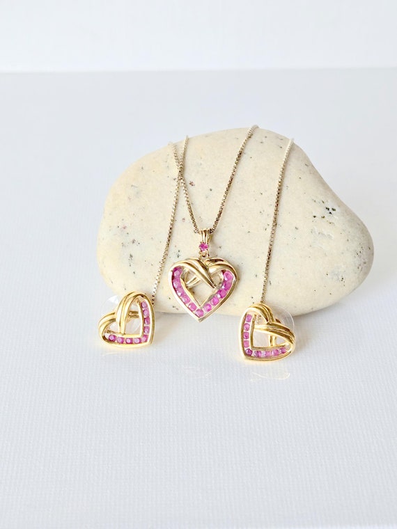 Ruby Gold 925 Sterling Silver Ruby Heart 18"Neckl… - image 2