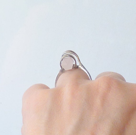 Signed OR Sterling Silver Rose Quartz Ring Vintag… - image 4