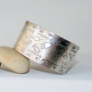 Silver Stamped Tribal Navajo Wide Cuff Bracelet Southwestern Bracelet Navajo Jewelry Metal Cuff Navajo Silver Tone Bracelet