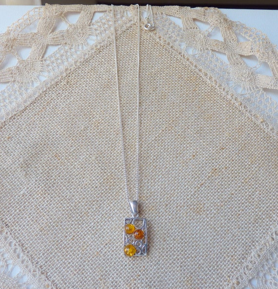 Vintage Gold Amber Pendant 19 3/4" Necklace Sterl… - image 6