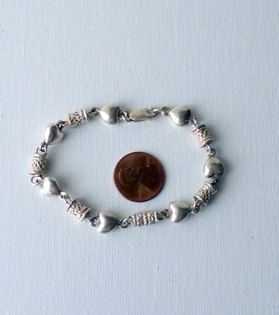 Sterling Silver Heart Bracelet, Vintage Charm 925… - image 5