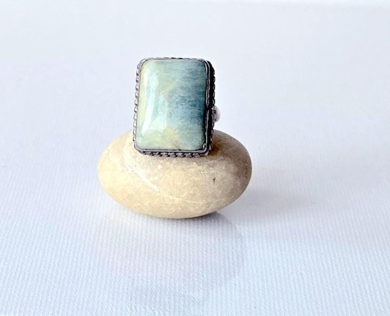 Sterling Silver Larimar Ring Rectangular Larimar … - image 1