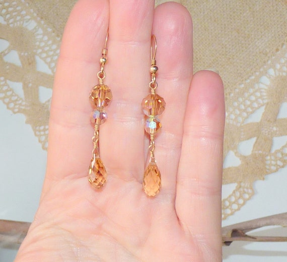 Vintage Gold Fill Topaz Faceted Dangle Swarovski … - image 2