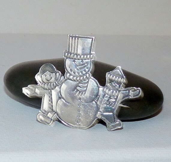 Sterling Silver Snowman And Kids Pin 925 Snowman Jewelry 925, Christmas Brooch Jewelry, Mexico Christmas Jewelry 925 Winter Jewelry 925