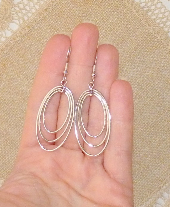 Sterling Silver Hoop Earrings 925 Hoop Dangle Geo… - image 4