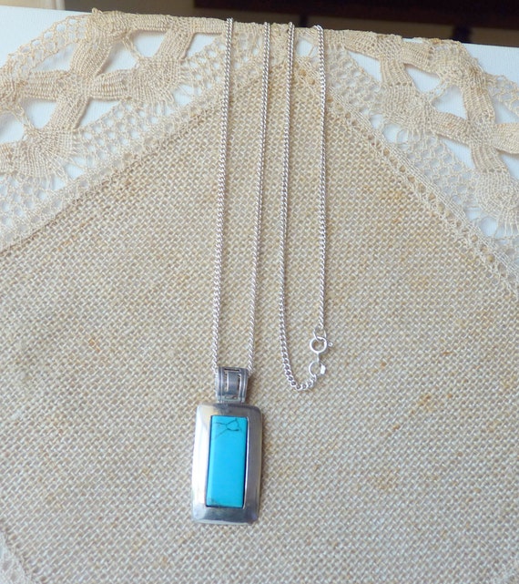 Sterling Silver Faux Turquoise Necklace 26" State… - image 8