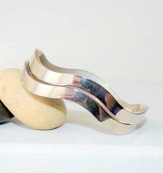 Two Part Sterling Silver Bracelet, Wave Bracelets… - image 1