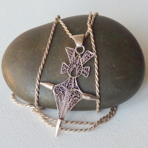 Sterling Silver Tribal Pendant 26&quot; Necklace 925 Filigree Figurine Pendant Vintage Tribal Necklace, Punk Necklace, Silhouette 925 Silver